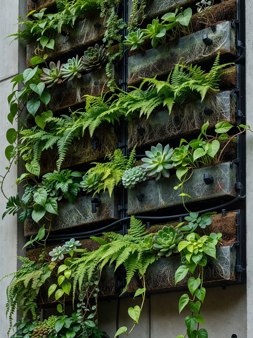 モジュール型緑化システムの植栽ユニットを近接して見たイメージ