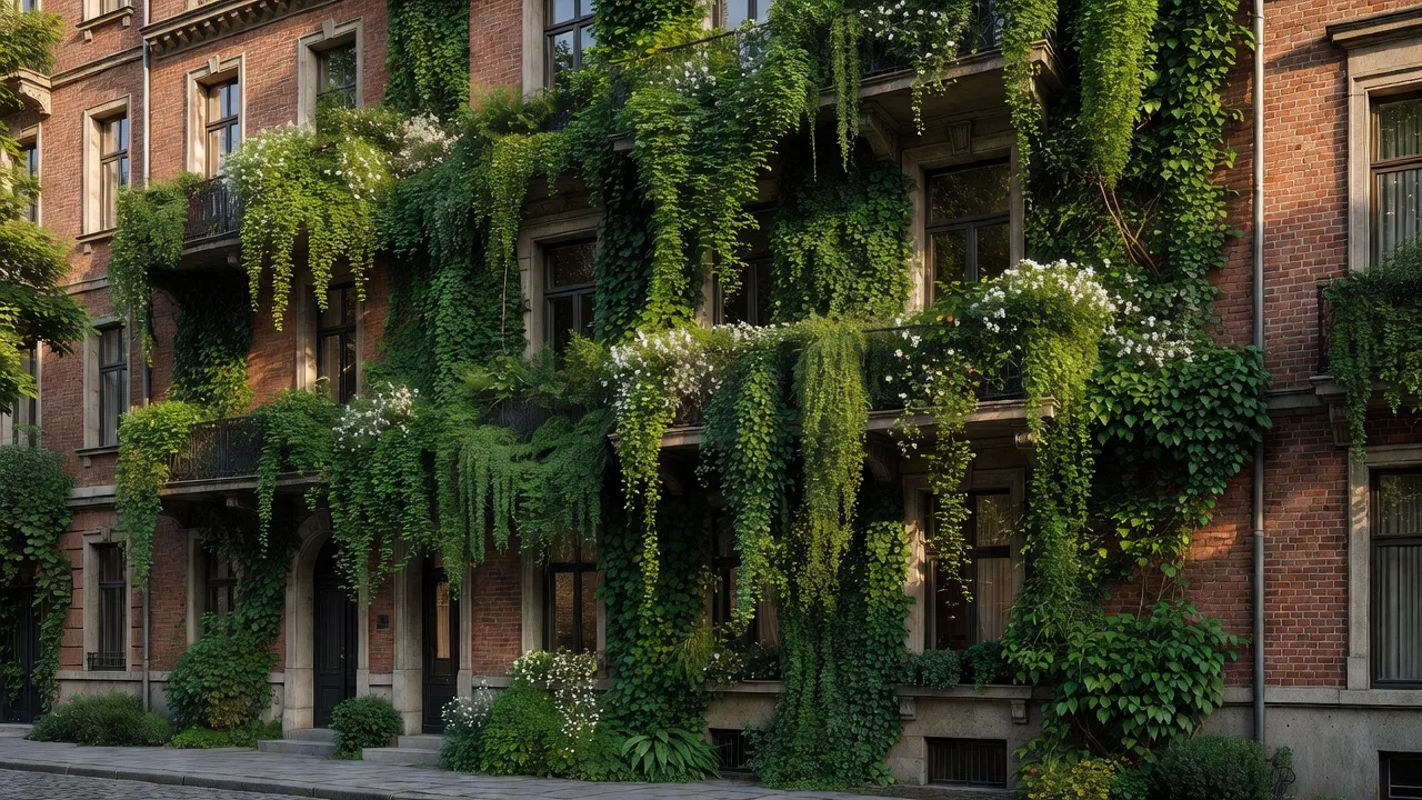 つる植物が這う緑化ファサードのイメージ