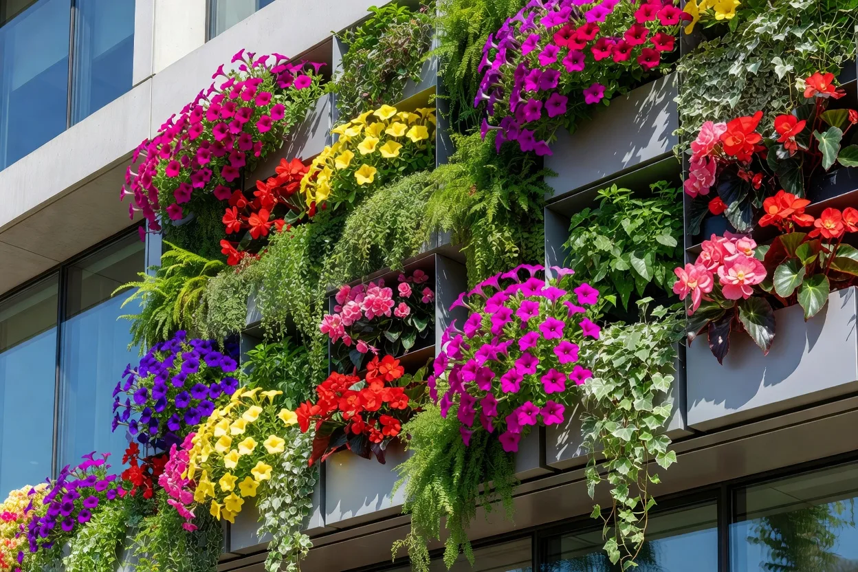 花をつけるつる植物による壁面緑化